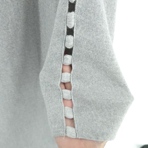 Manuel's Story Womens Light Grey Blend Crotchet Sleeve Boat Neck Sweater| L - Picture 6 of 9